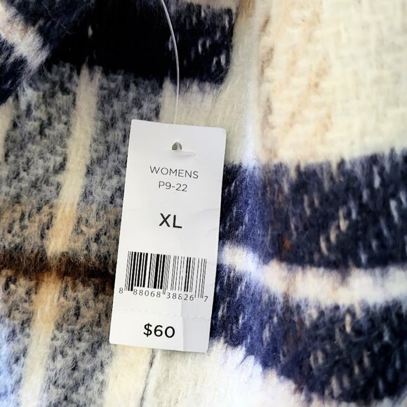 DIP Blue & White Striped Plaid Coat With Pockets - New With Tags Women's Size XL - Picture 5 of 9
